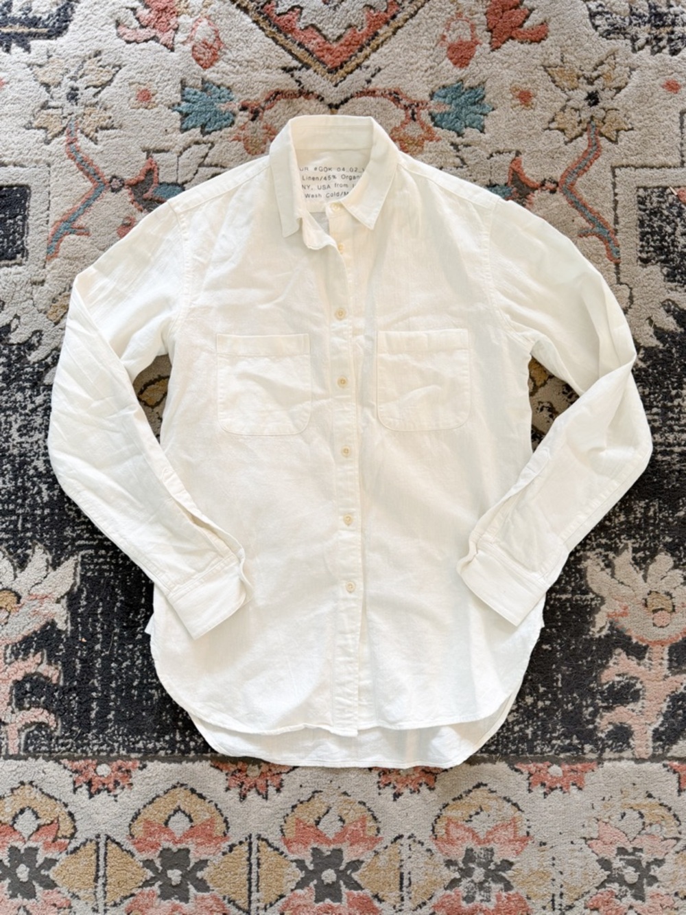 FOUR OBJECTS Work Shirt Herringbone white cream button down shirt Linen Cotton